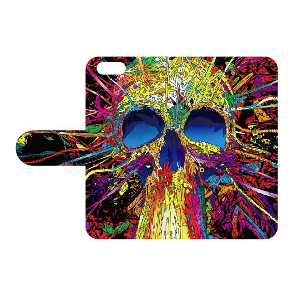iPhone アイフォン ケース 手帳 カバー カード収納 スタンド 12 mini 11 pro max X XR XS 7 8 plus 対応 ブランド クレイジー カラフル アイフォン サイケデリックスカル スカル psycedelic カラフル スカル アシッド acid 幻覚