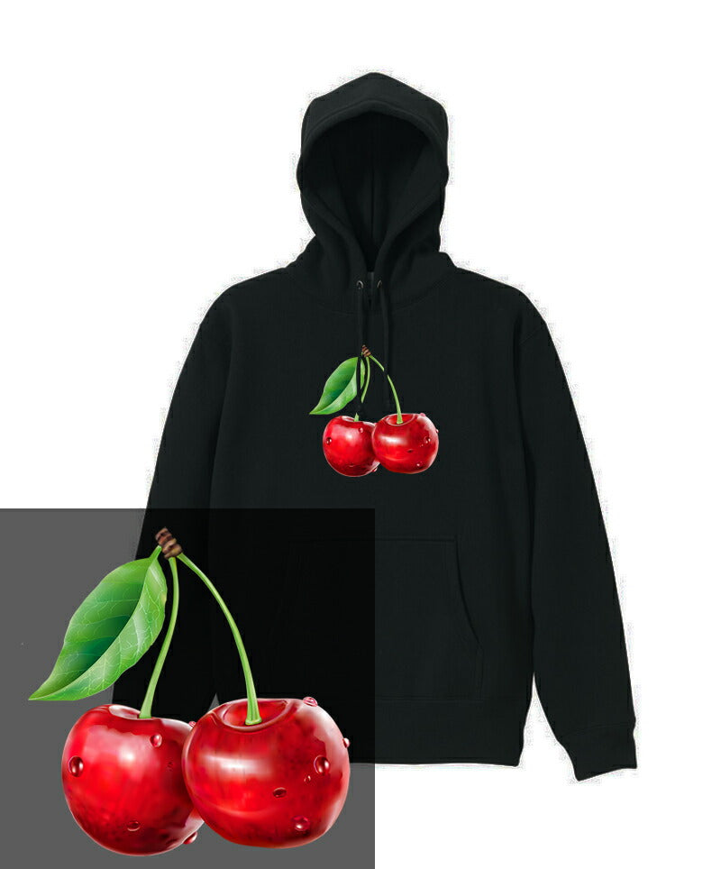 CHERRY HOODIE チェリー さくらんぼ サクランボ cherry 果物 フルーツ fruits 果実 ベジタブル かわいい おしゃれ ストリート ヘビーウェイト ヘヴィー 厚手 スウェット フーディ パーカー 裏起毛 トップス ロゴ メンズ レディース