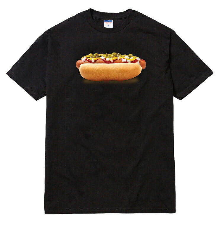 HOTDOG teeシャツ/三色展開 半袖 メンズ レディース ブランド ストリート ホットドッグ ソーセージ アメリカン 食べ物 ジャンクフード ハンバーガー ウインナー ケチャップ マスタード ピクルス デザイン グラフィック tee tシャツ