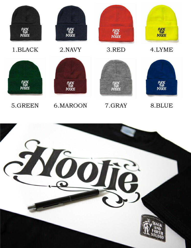 Fuck The Police Knit Cuff ニット 帽子 キャップ ストリート ブランド 日本語ラップ HIPHOP 刺繍 帽子 ユニセックス BEANIE ビーニー メンズ レディース 秋冬