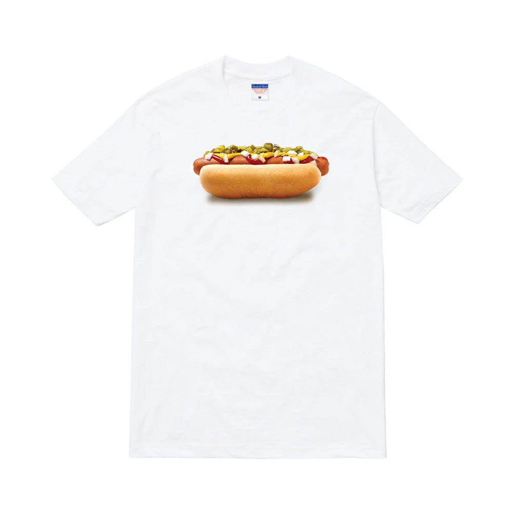 HOTDOG teeシャツ/三色展開 半袖 メンズ レディース ブランド ストリート ホットドッグ ソーセージ アメリカン 食べ物 ジャンクフード ハンバーガー ウインナー ケチャップ マスタード ピクルス デザイン グラフィック tee tシャツ